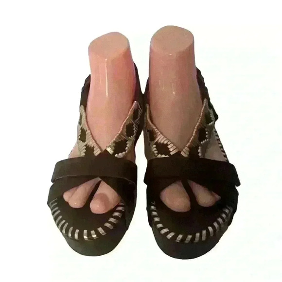 Free People Sedona Women’s Dark  Brown And Gold Woven Platform Sandals Size 9 - Picture 3 of 16